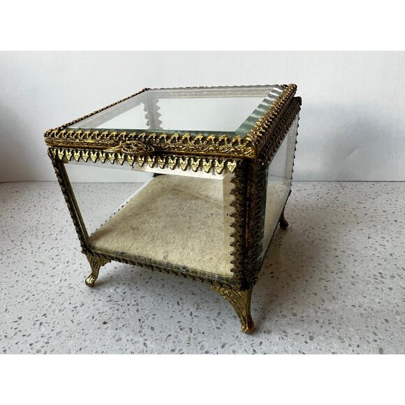 Stylebuilt Trinket Box Jewelry Casket Beveled Glass Gold vintage - Picture 4 of 4